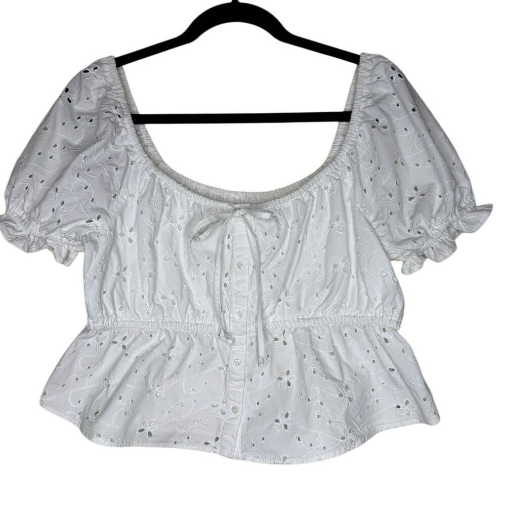 American Eagle Outfitters White Eyelet Baby Doll Top Size L Coquette